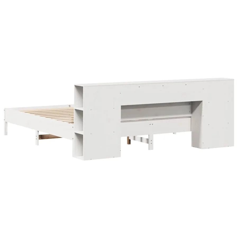 Lit bibliothèque sans matelas blanc 200x200 cm bois pin massif - 6