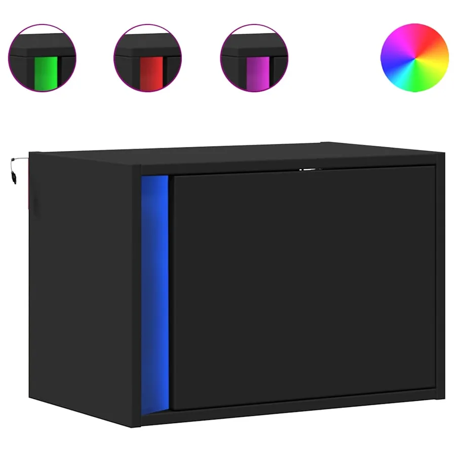 Table de chevet murale avec lumières LED noir - 2