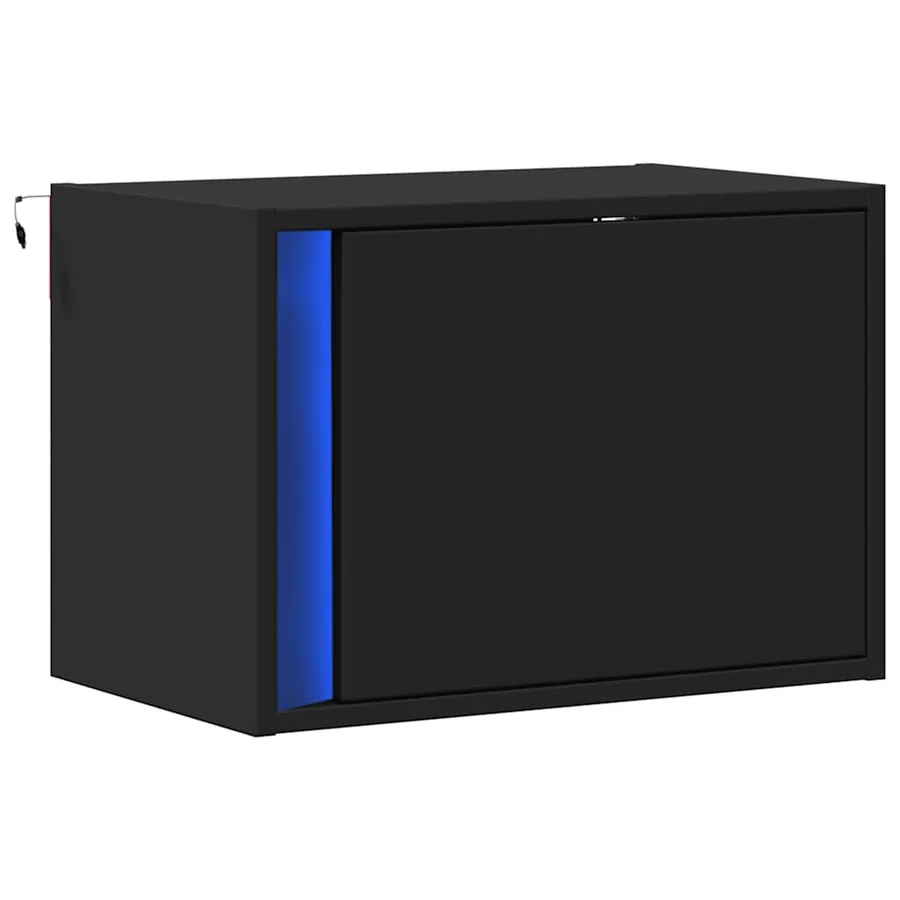 Table de chevet murale avec lumières LED noir - 3