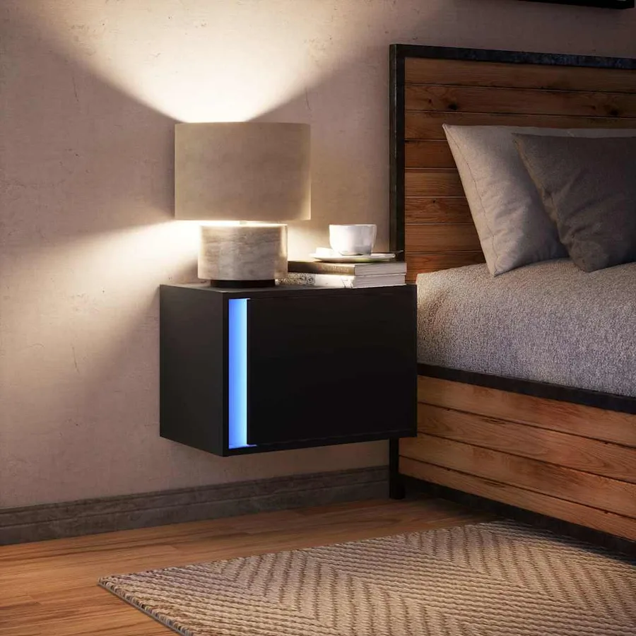 Table de chevet murale avec lumières LED noir - 5
