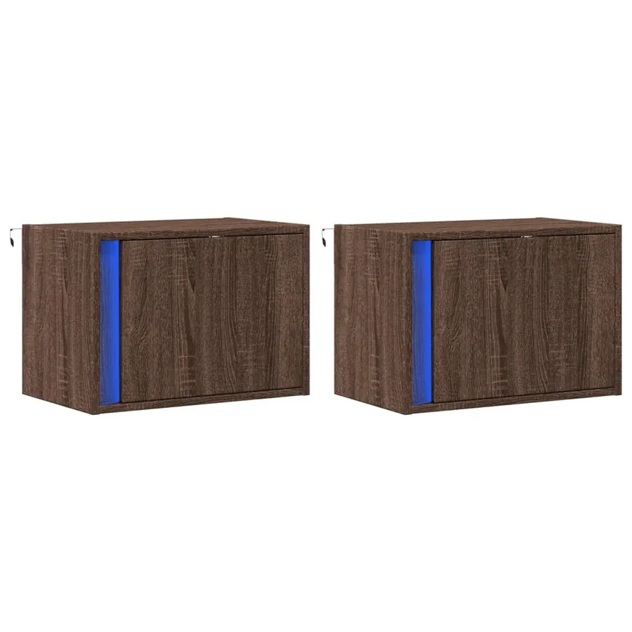 Tables de chevet murales avec lumières LED 2 pcs chêne marron - 3