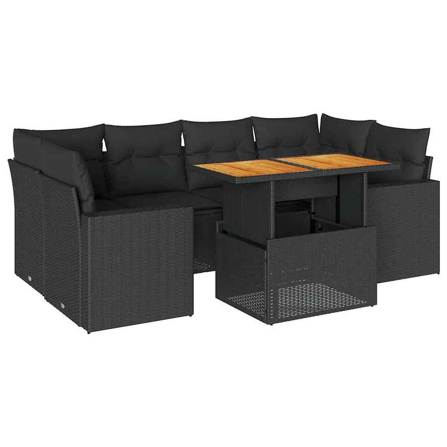 Salon de jardin 7 pcs avec coussins noir résine tressée 62 x 62 x 69 cm - 68,2 kg - 2