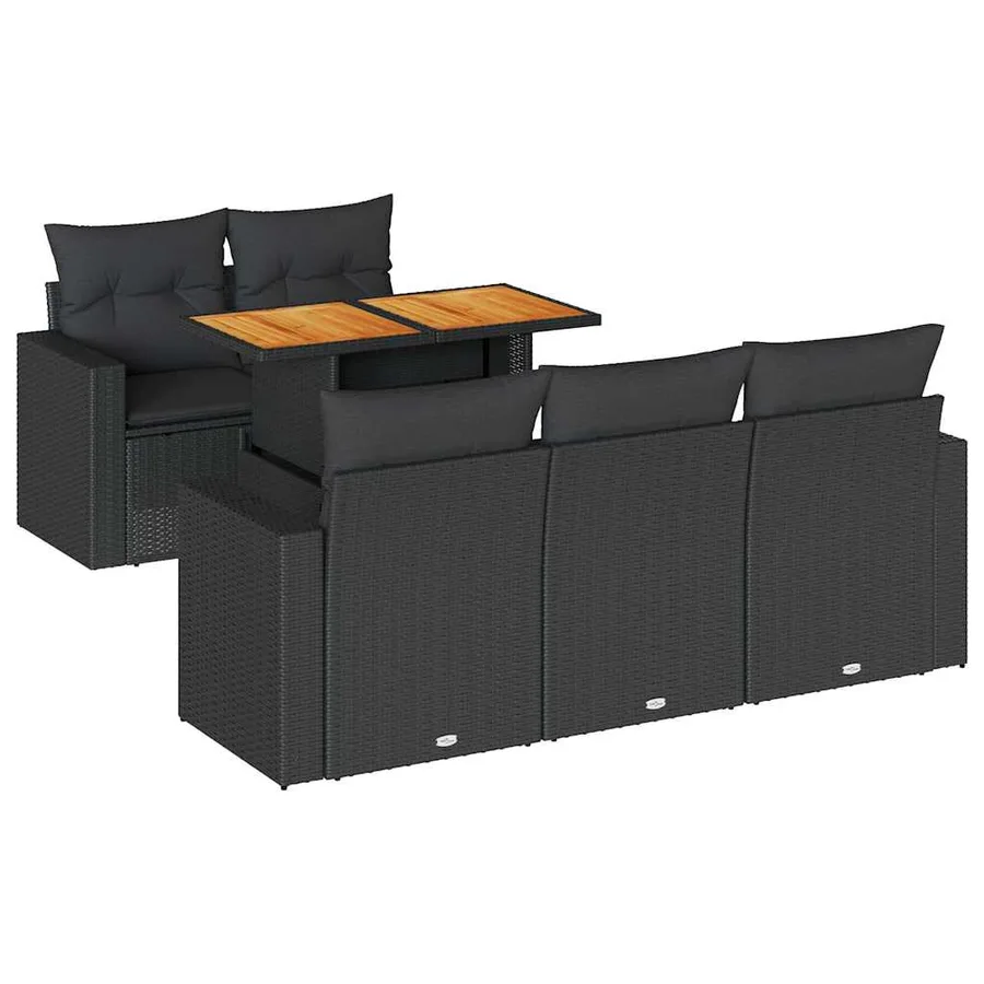 Salon de jardin 6 pcs avec coussins noir résine tressée - 2