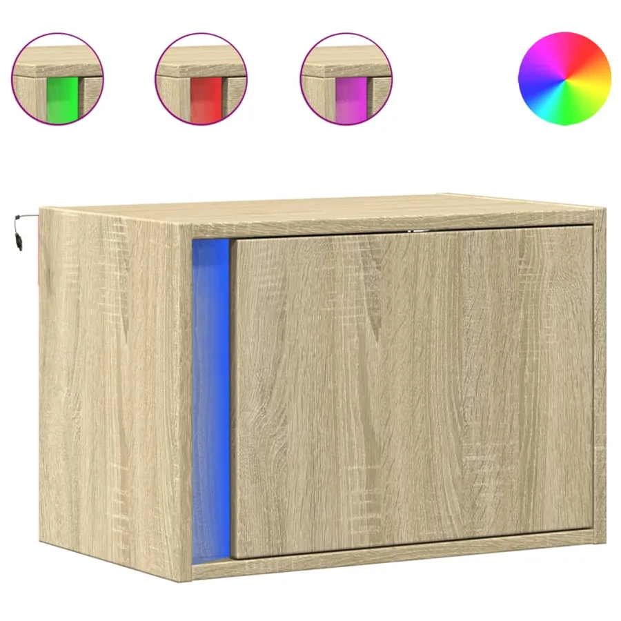 Table de chevet murale avec lumières LED chêne sonoma - 2