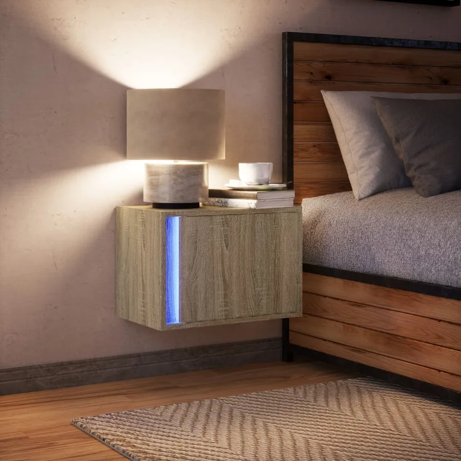 Table de chevet murale avec lumières LED chêne sonoma - 5