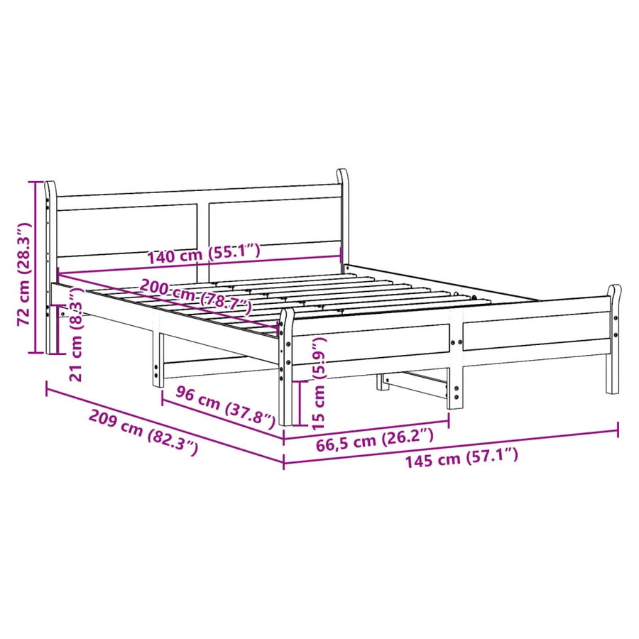 Cadre de lit sans matelas blanc 140x200 cm bois de pin massif - 9