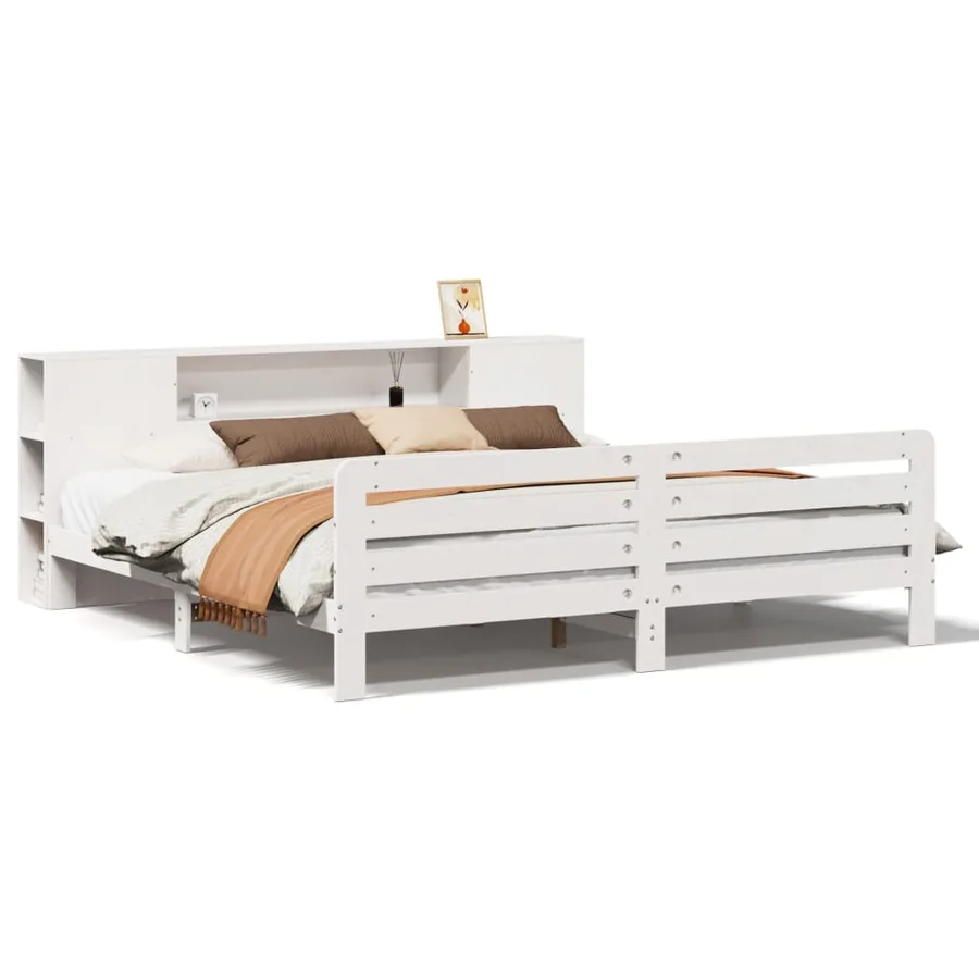 Cadre de lit sans matelas blanc 200x200 cm bois massif de pin - 2
