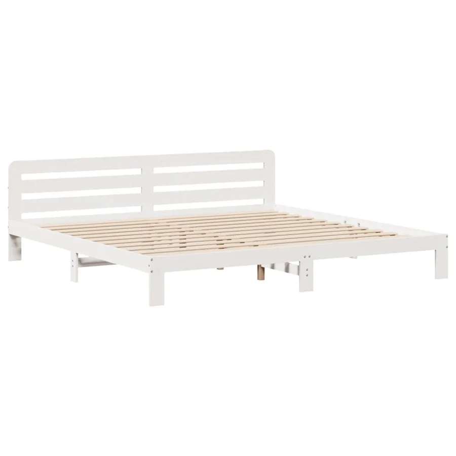 Cadre de lit sans matelas blanc 200x200 cm bois massif de pin - 5