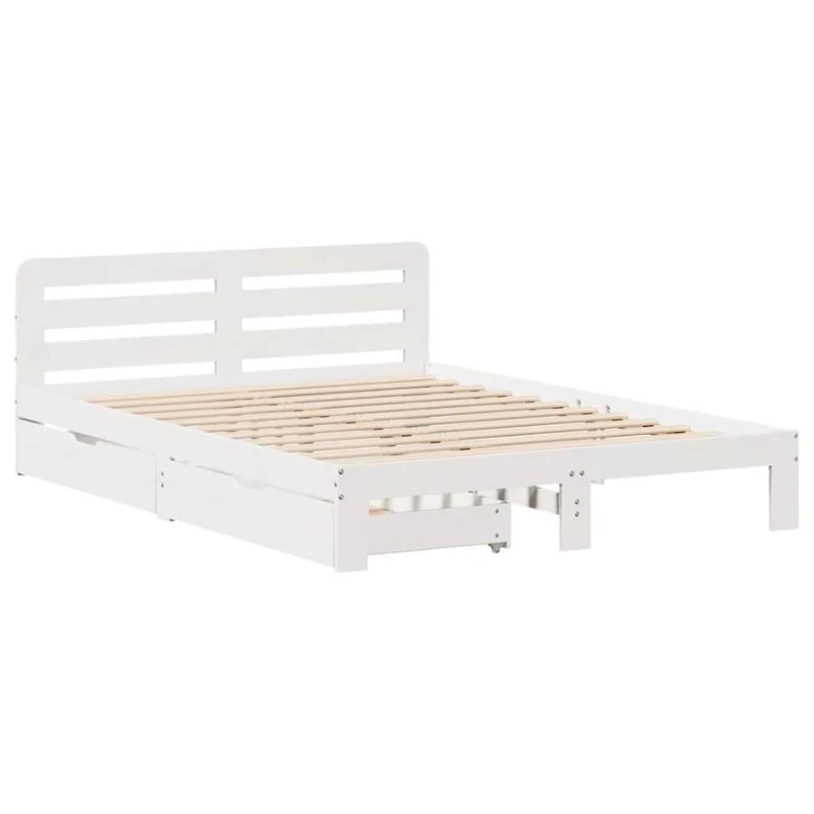Cadre de lit sans matelas blanc 135x190 cm bois de pin massif - 3