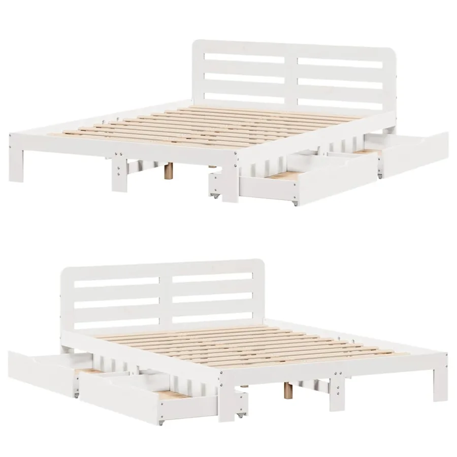Cadre de lit sans matelas blanc 135x190 cm bois de pin massif - 9