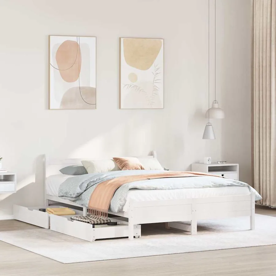 Cadre de lit sans matelas blanc 140x190 cm bois de pin massif
