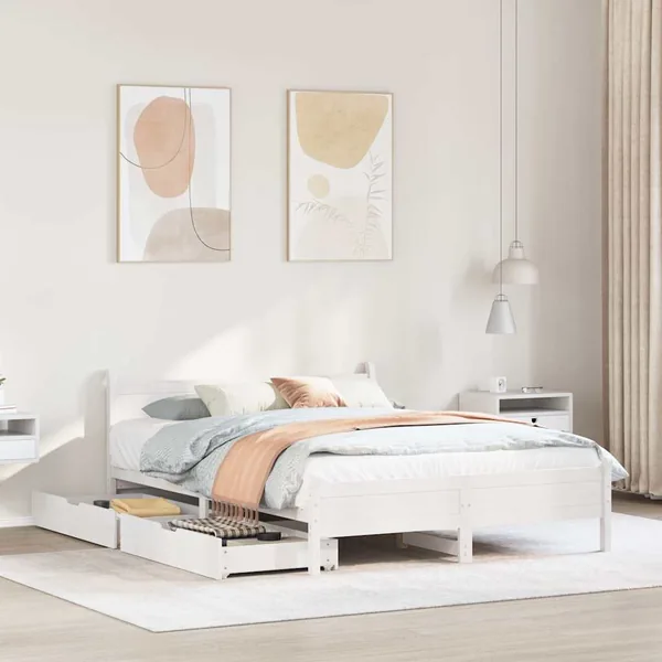Cadre de lit sans matelas blanc 140x190 cm bois de pin massif
