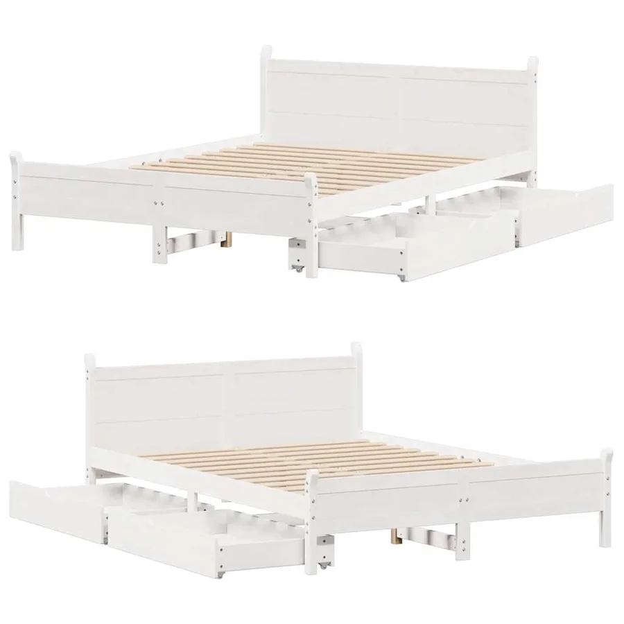 Cadre de lit sans matelas blanc 140x190 cm bois de pin massif - 9