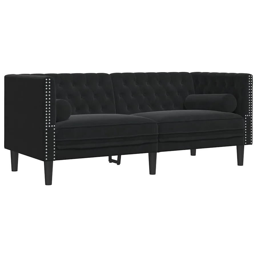 Canapé Chesterfield avec traversins 2 places noir velours - 2