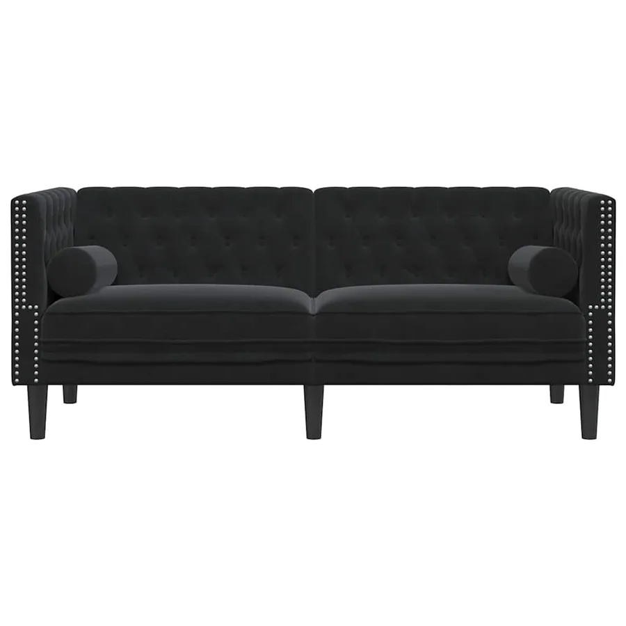 Canapé Chesterfield avec traversins 2 places noir velours - 4