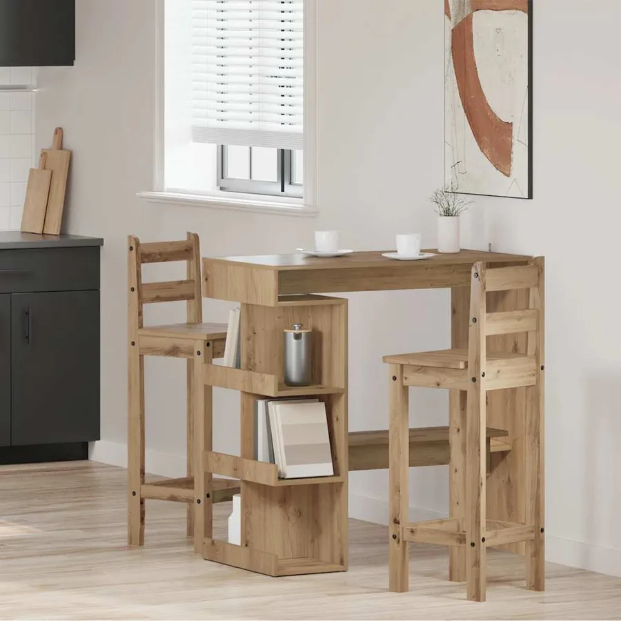Table de bar avec étagère de rangement chêne artisanal