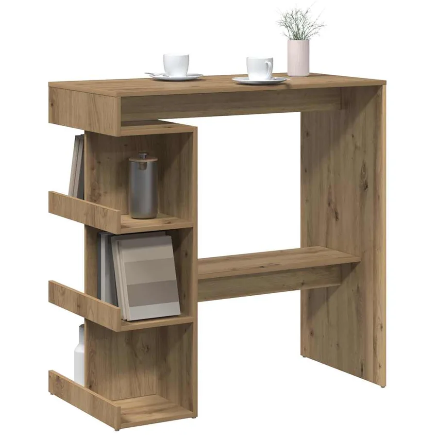 Table de bar avec étagère de rangement chêne artisanal - 3