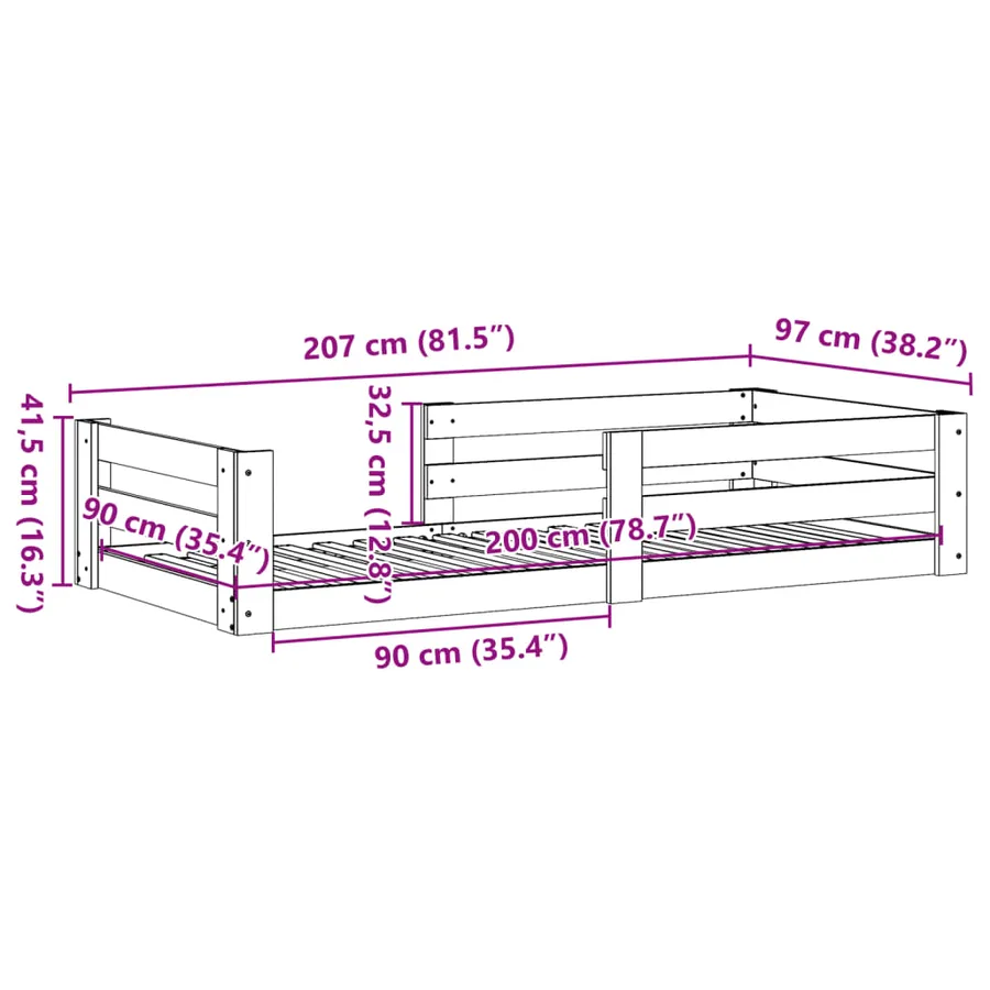 Cadre de lit sans matelas blanc 90x200 cm bois de pin massif - 9