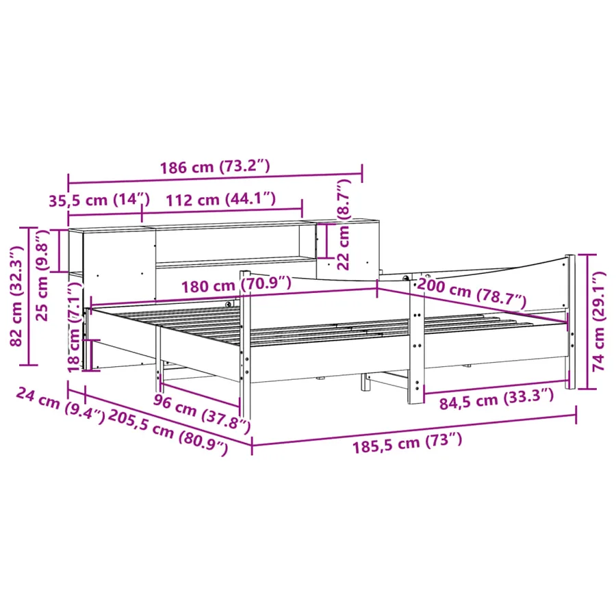 Cadre de lit sans matelas cire marron 180x200cm bois pin massif - 11