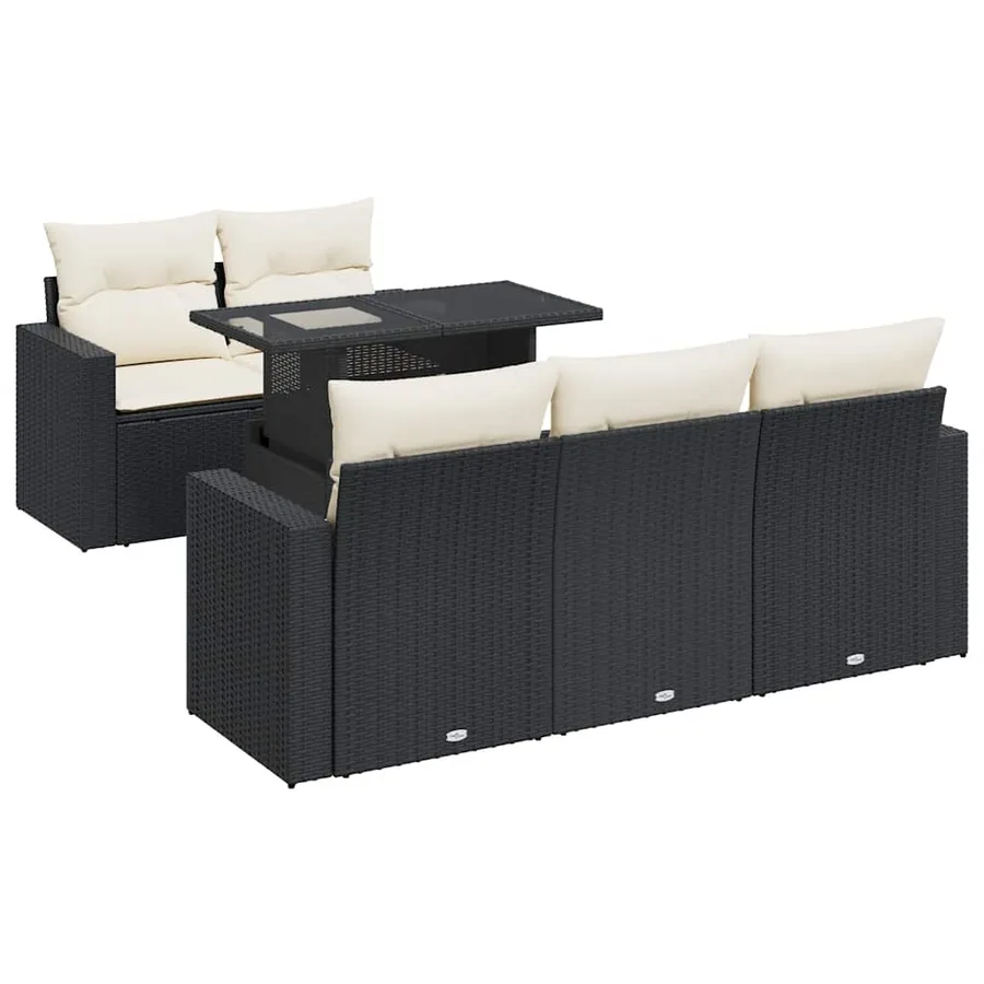 Salon de jardin 6 pcs avec coussins noir résine tressée - 2