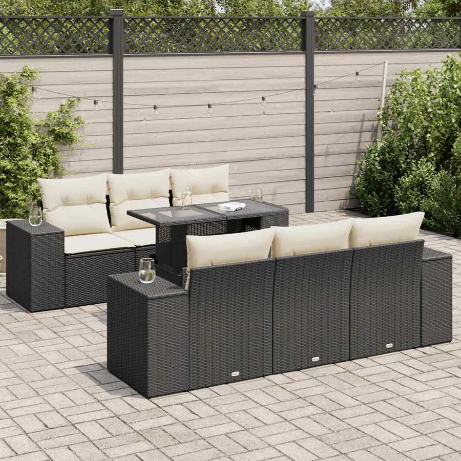 Salon de jardin 7 pcs avec coussins noir résine tressée 83 x 62 x 69 cm - 76,2 kg