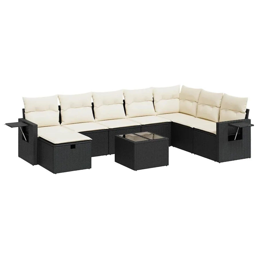 Salon de jardin 9 pcs avec coussins noir résine tressée - 2