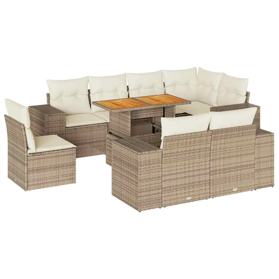 Salon de jardin avec coussins 9 pcs beige résine tressée - 2