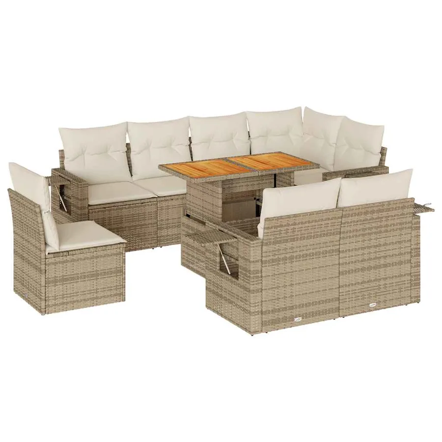 Salon de jardin avec coussins 9 pcs beige résine tressée - 2