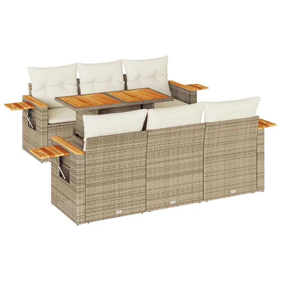 Salon de jardin avec coussins 7 pcs beige résine tressée acacia - 2
