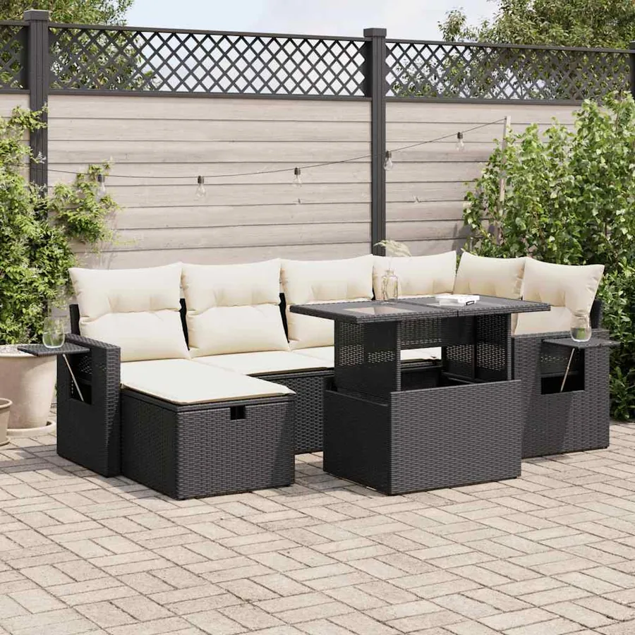 Salon de jardin 7 pcs avec coussins noir résine tressée 62 x 62 x 69 cm - 69,0 kg