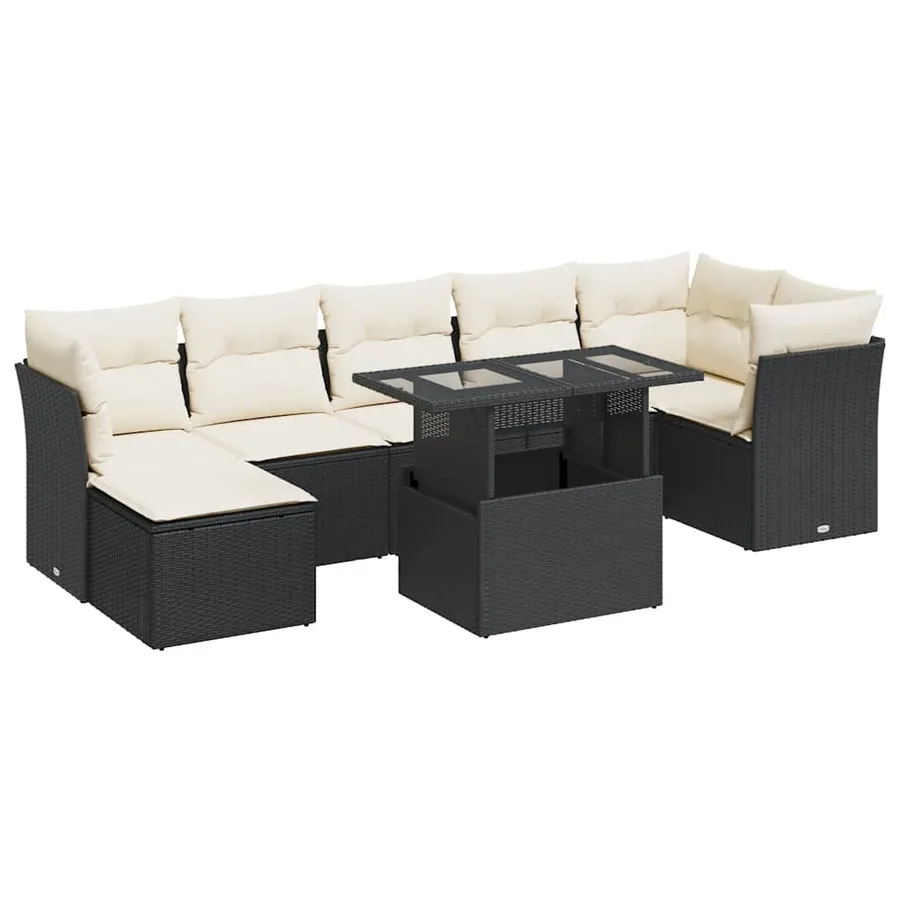 Salon de jardin 8 pcs avec coussins noir résine tressée - 2