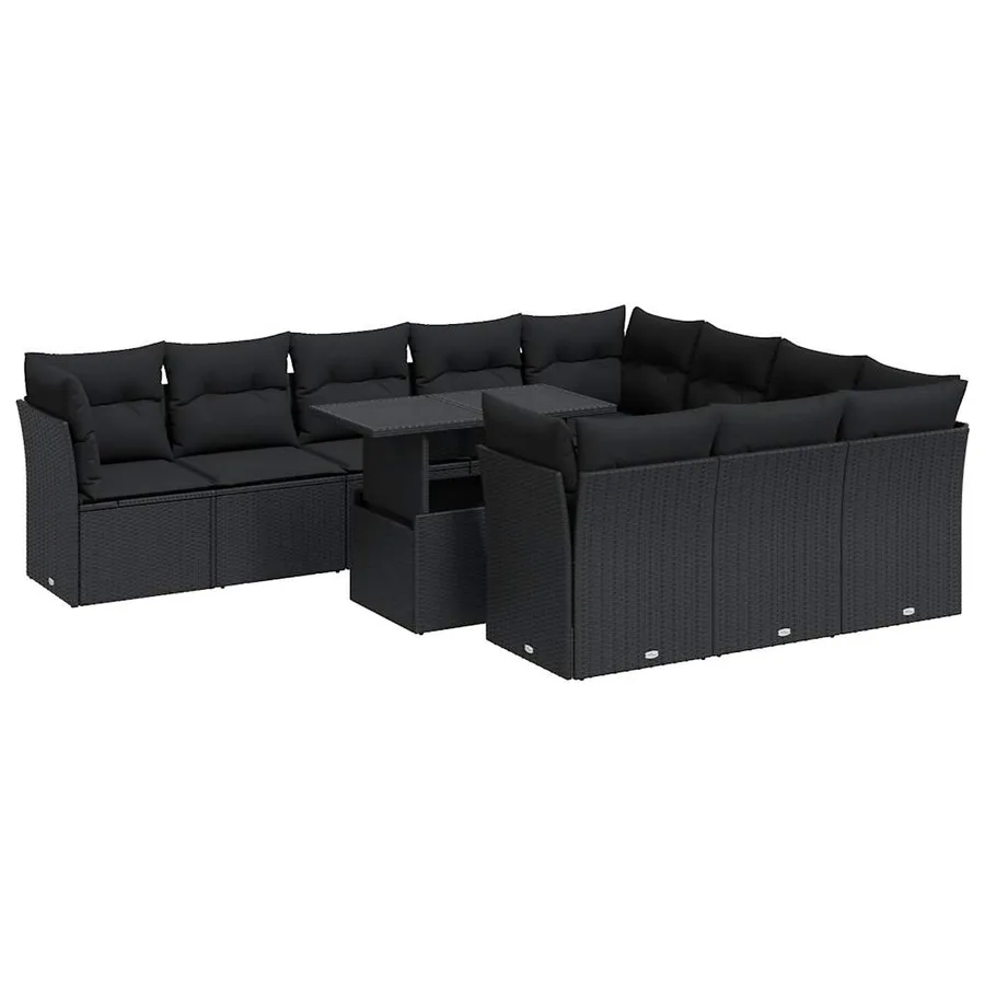 Salon de jardin 11 pcs avec coussins noir résine tressée - 2