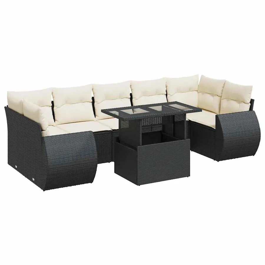 Salon de jardin 8 pcs avec coussins noir résine tressée - 2