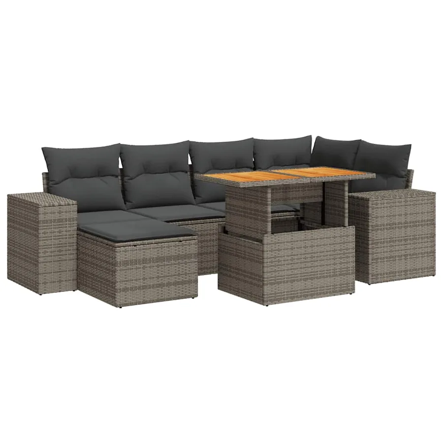 Salon de jardin avec coussins 7 pcs gris résine tressée - 2