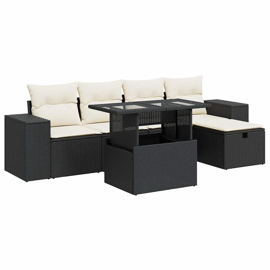 Salon de jardin 6 pcs avec coussins noir résine tressée - 2