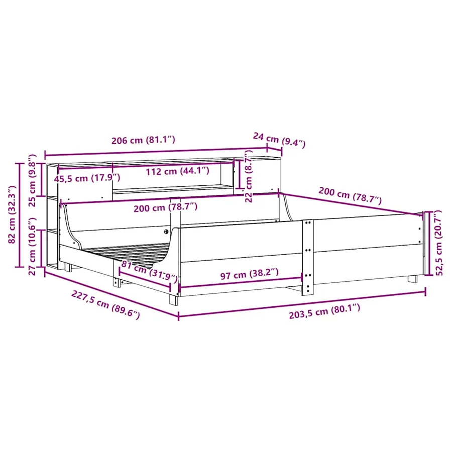 Cadre de lit sans matelas cire marron 200x200cm bois pin massif - 12