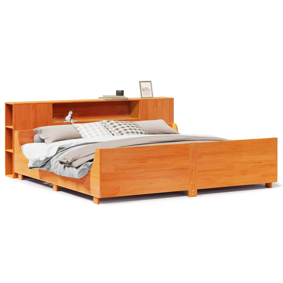 Cadre de lit sans matelas cire marron 200x200cm bois pin massif - 2