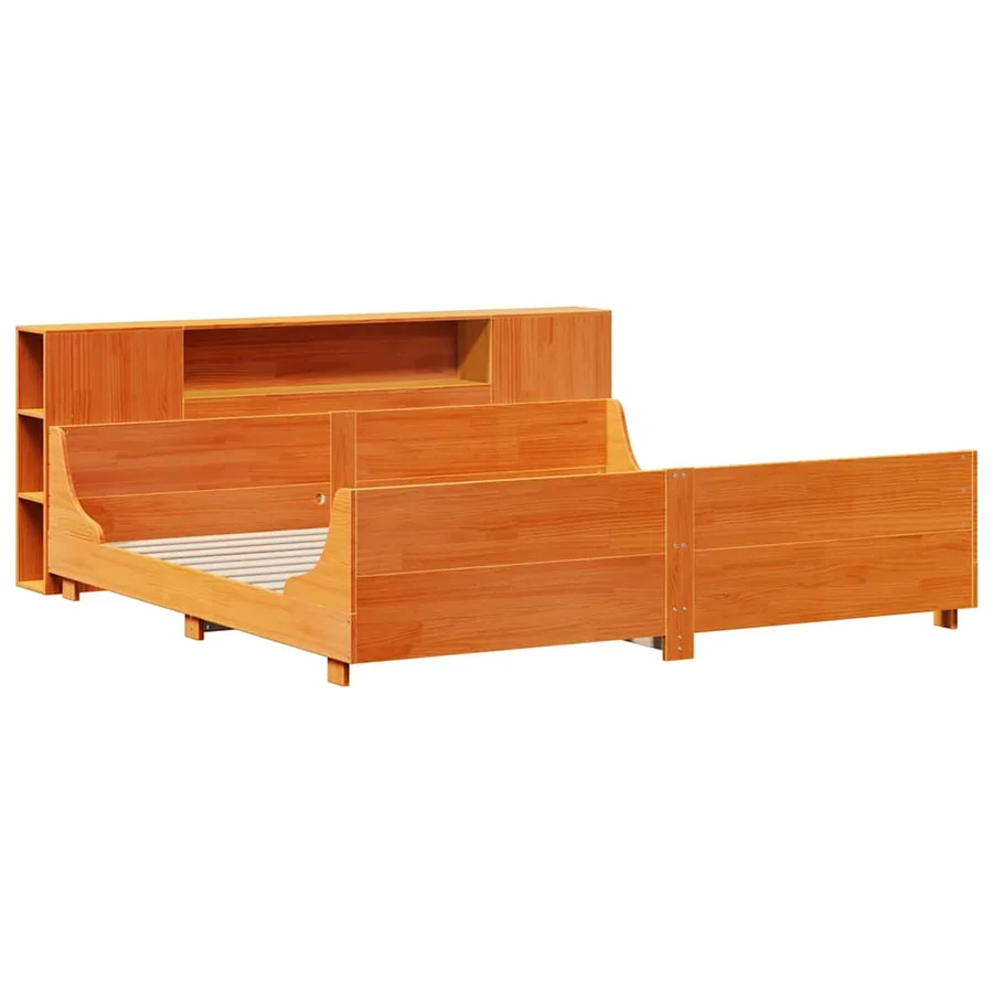 Cadre de lit sans matelas cire marron 200x200cm bois pin massif - 3