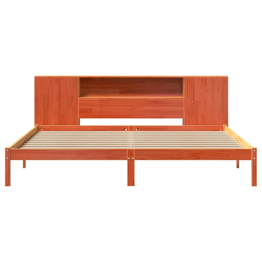 Lit bibliothèque sans matelas cire marron 200x200 cm pin massif - 4