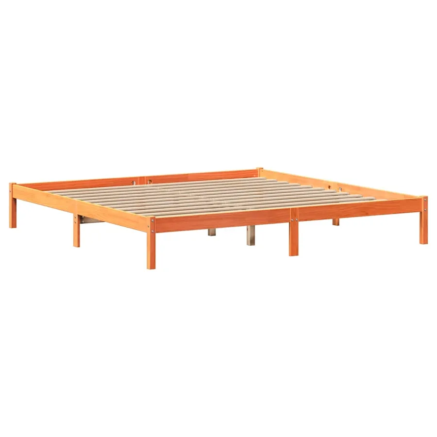 Lit bibliothèque sans matelas cire marron 200x200 cm pin massif - 5