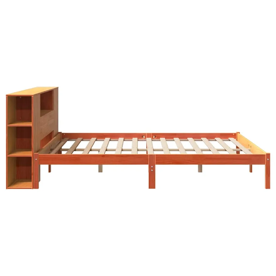Lit bibliothèque sans matelas cire marron 200x200 cm pin massif - 7