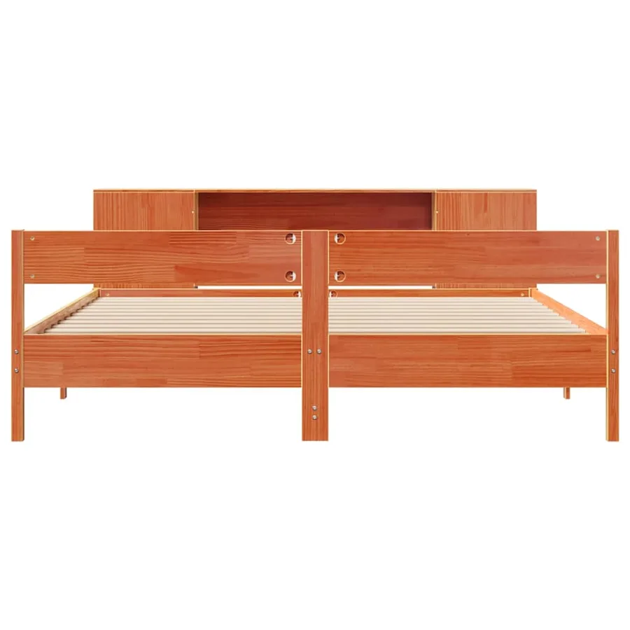 Lit bibliothèque sans matelas cire marron 200x200 cm pin massif - 4
