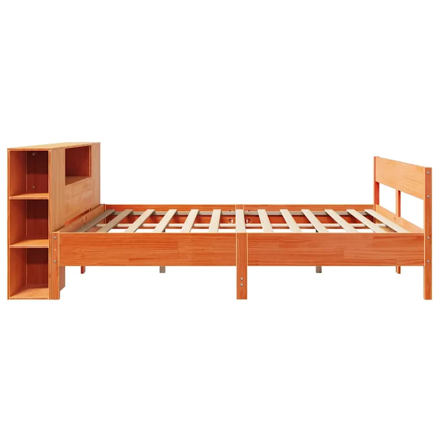 Lit bibliothèque sans matelas cire marron 200x200 cm pin massif - 5