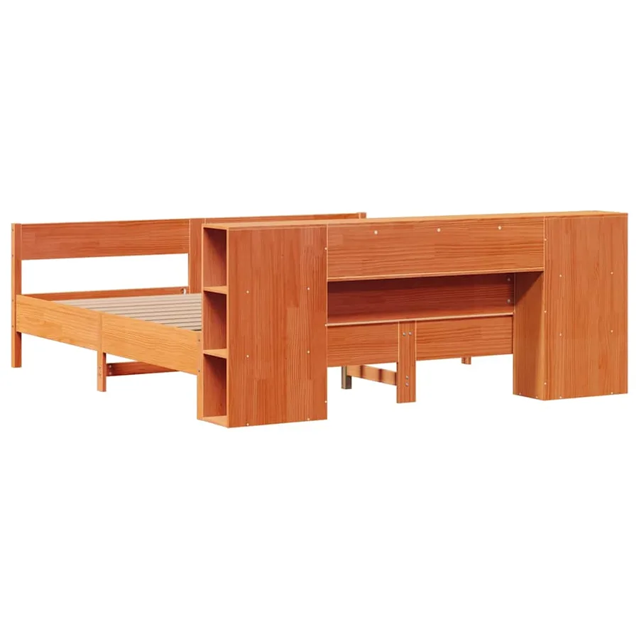 Lit bibliothèque sans matelas cire marron 200x200 cm pin massif - 6
