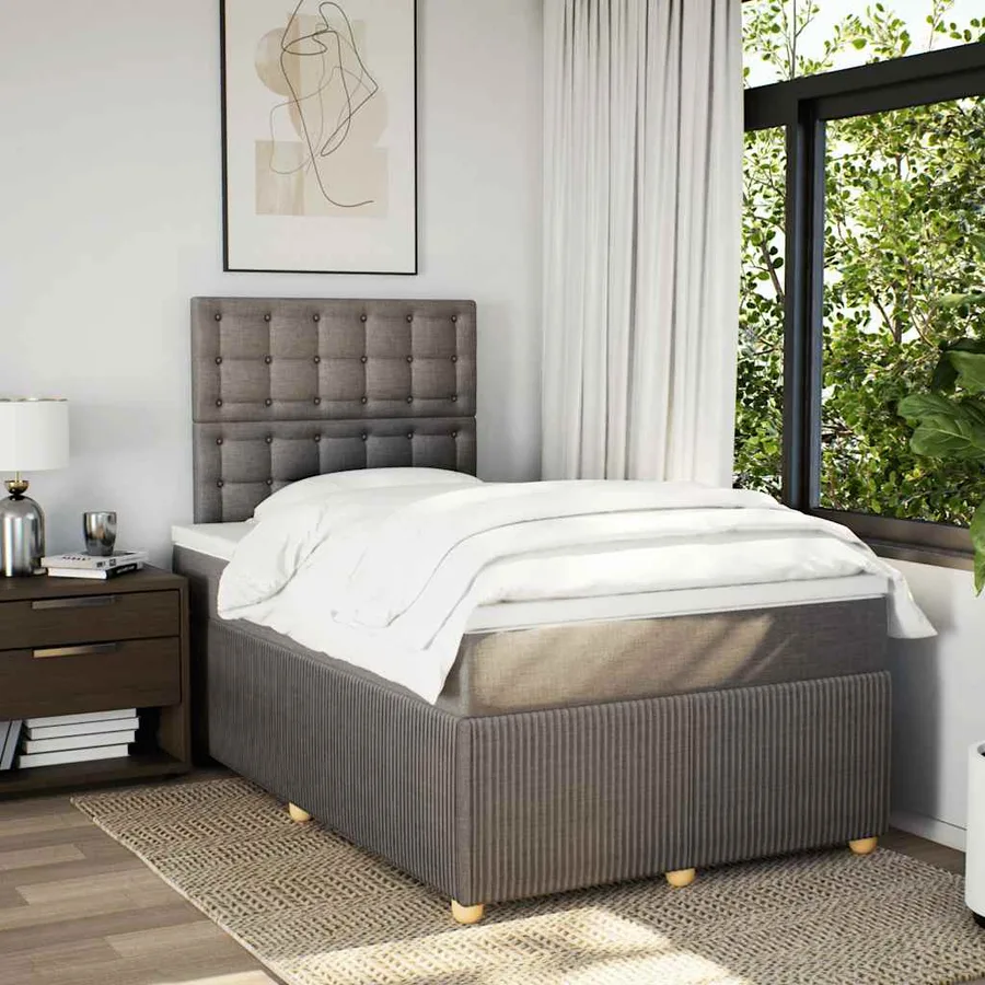 Sommier à lattes de lit avec matelas taupe 120x190 cm tissu - 5