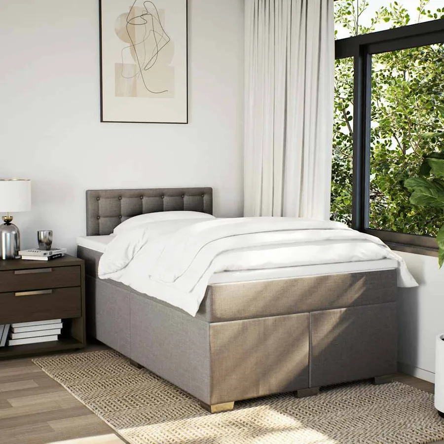 Sommier à lattes de lit avec matelas taupe 120x190 cm tissu - 3