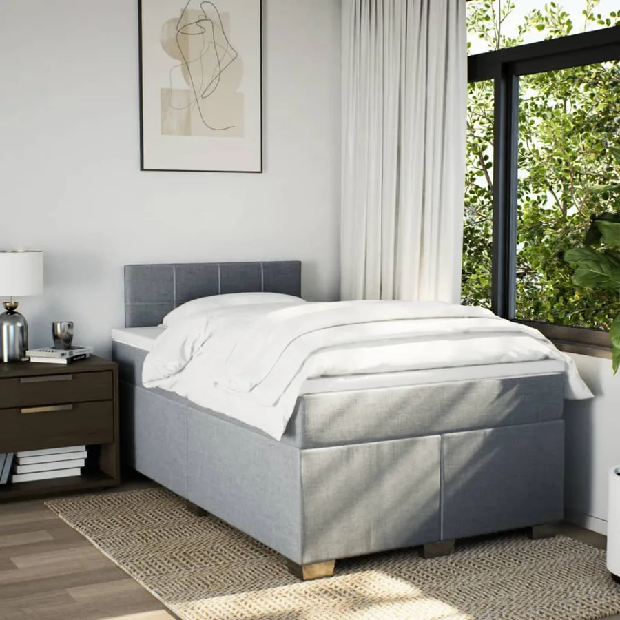 Sommier à lattes de lit et matelas gris clair 120x190 cm tissu - 4