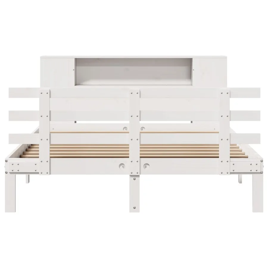 Lit bibliothèque sans matelas blanc 150x200 cm bois pin massif - 4