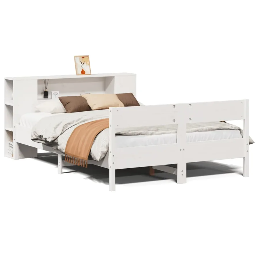 Lit bibliothèque sans matelas blanc 120x200 cm bois pin massif - 2