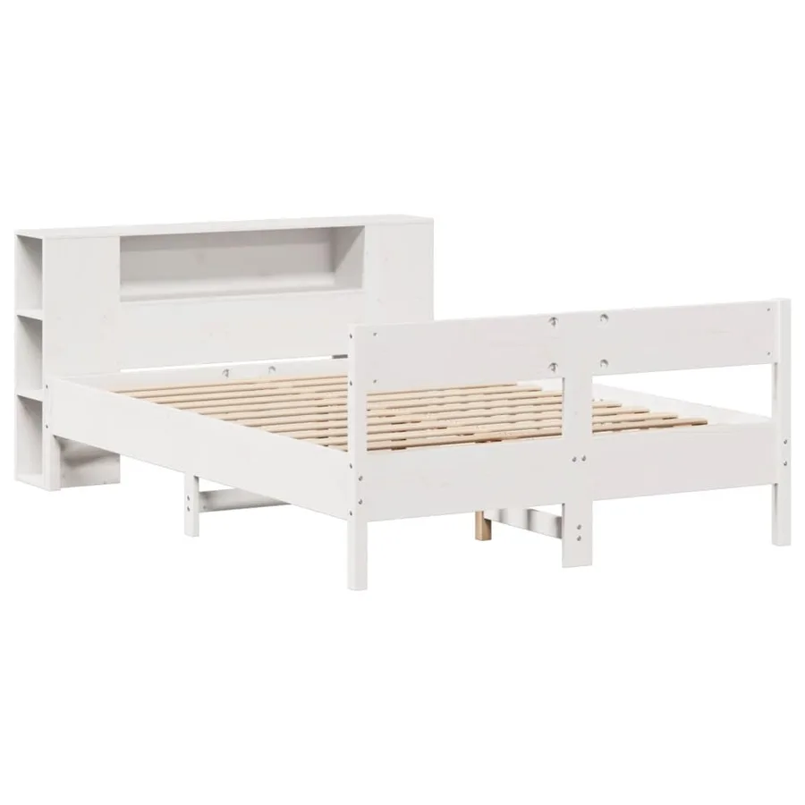 Lit bibliothèque sans matelas blanc 120x200 cm bois pin massif - 3